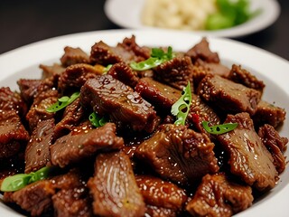 a dish of dry fried beef that arouses your appetite