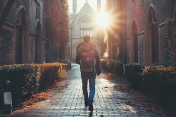 student with backpack going to school or college by generative ai