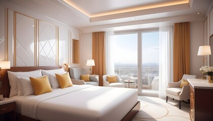 modern hotel bedroom design in glossy style