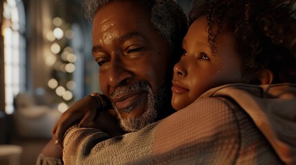 Obraz premium Loving Black Family: Father and Daughter Hugging