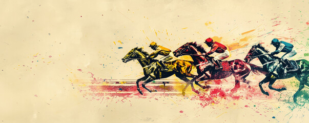 Horse racing illustration risograph pop art