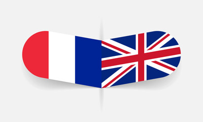 UK and France flags. French and British flag, national symbol design. Vector illustration.
