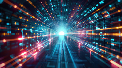 Obraz premium Futuristic Digital Tunnel with Neon Lights