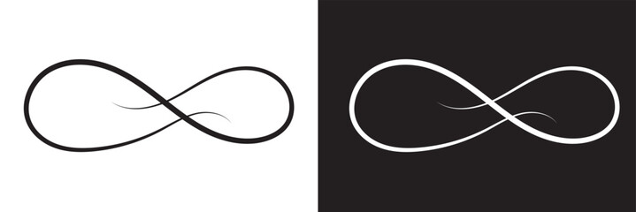 Hand drawn infinity symbol. Black infinity icon. Eternity, infinite, limitless and forever signs. isolated on white and black background. Vector illustration . EPS 10