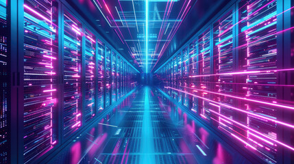 Obraz premium Futuristic Digital Tunnel with Neon Lights