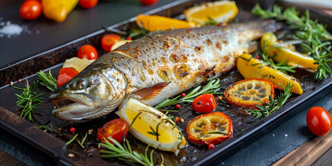 Pan Filled with Dorado Fish and Vegetables