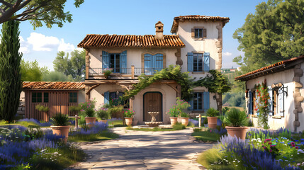 European French style characteristic building vintage house exterior architectural design building exterior illustration