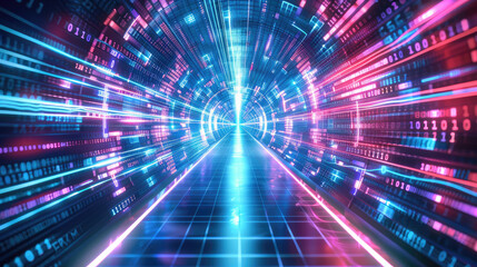 Obraz premium Futuristic Digital Tunnel with Neon Lights
