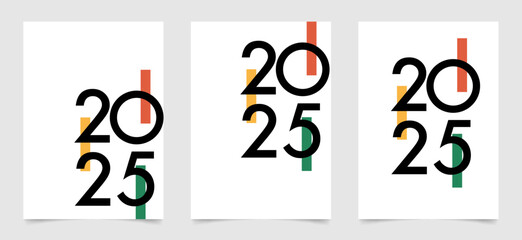 Set of modern 2025 new year cards. Modern design template with numbers