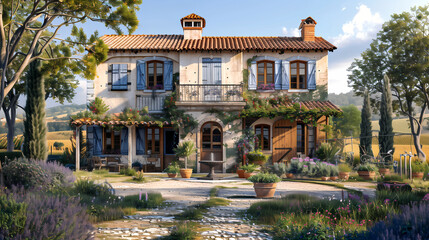 European French style characteristic building house exterior architectural design building exterior illustration