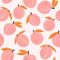 Peaches seamless pattern. Vector flat illustration of peach