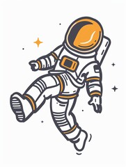 A cartoon astronaut is floating in space with stars in the background