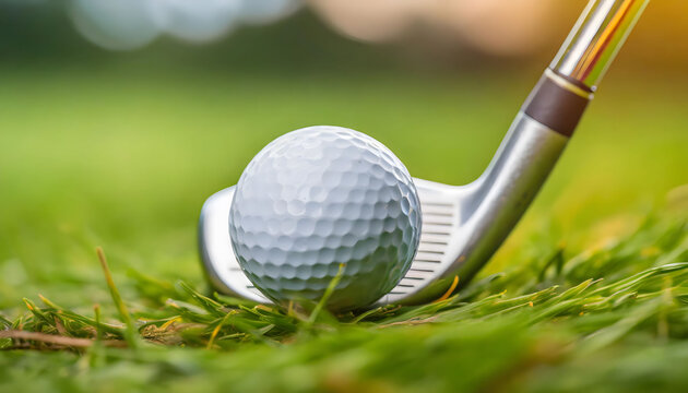 Close Up of Golf Ball and Golf Club. Generative AI