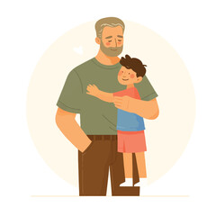 cartoon of a father hugging his child