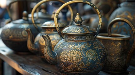 Antique metal teapots