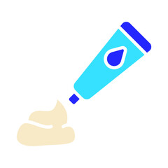 Skincare set icon. Cream tube, lotion application, moisturizer, beauty product, skin hydration, cosmetic care, self-care routine, facial treatment.