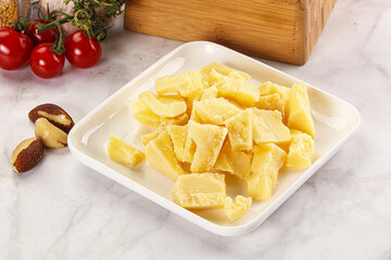 Crushed parmesan cheese in the bowl