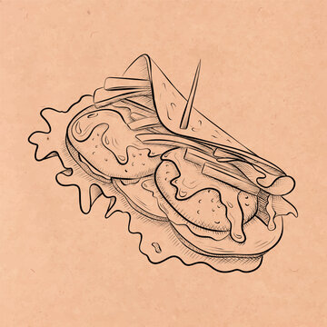 sketchy wrap sandwich on beige background clip art preview