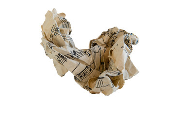 A wad of crumpled music paper on a transparent background PNG