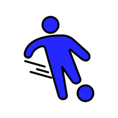 Soccer set icon. Person kicking ball, football, sports activity, athlete, game, exercise, team sport, competition, fitness, recreation.