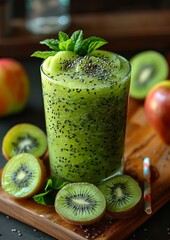 Apple Kiwi Smoothie - Light green with apple and kiwi slices.