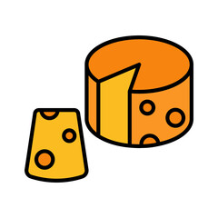 Obraz premium Cheese set icon. Round cheese wheel with slice, dairy product, food, gourmet, appetizer, snack, culinary ingredient, cheese platter, cheese making.