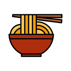 Noodles set icon. Bowl of noodles with chopsticks, Asian cuisine, ramen, food, meal, pasta, culinary, dinner, comfort food, homemade.