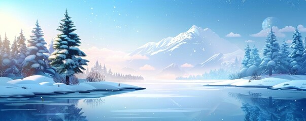 Snowy island flat design high angle winter theme animation Splitcomplementary color scheme