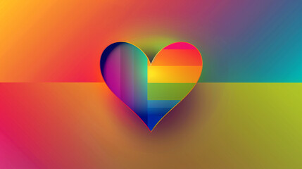 Vibrant gradient background in LGBTQ Pride flag colors with a central rainbow-colored heart, ideal for LGBTQ  text placement.