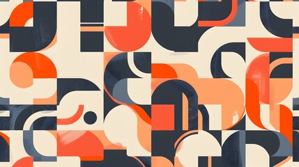 Geometric Abstract Shapes in Retro Inspired Modernist Composition with Symmetrical Patterns and Colors