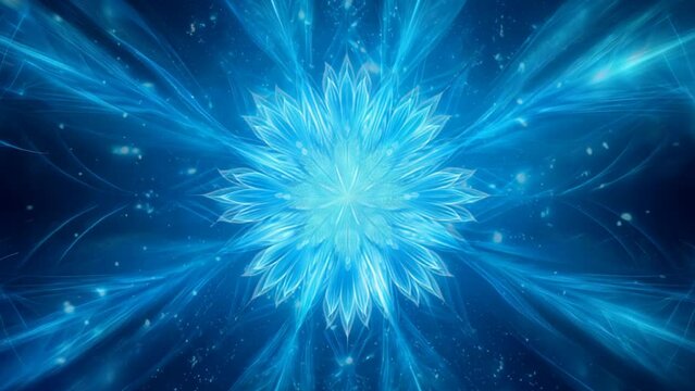 Blue flower mandala with star center, sacred geometry symbol in cosmic background, psychedelic trance art to open third eye with visuals energy chakra