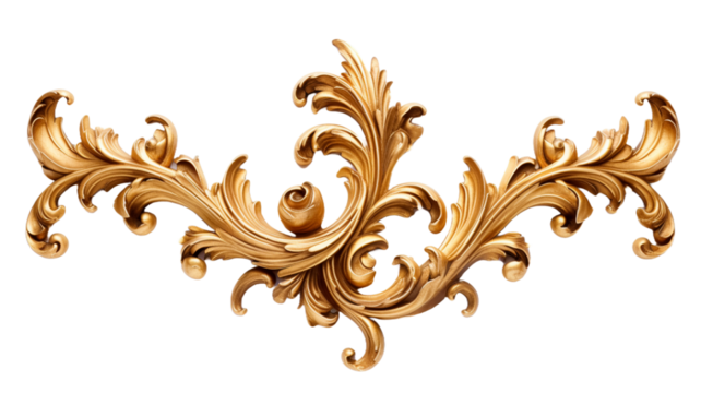Golden ornament delicately engraved on transparent png background.
