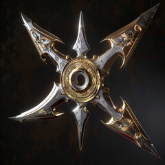 Ornate Shuriken with Intricate Gold and Silver Design
