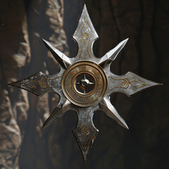 Ornate Shuriken with Intricate Gold and Silver Design