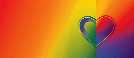 Wide Pride gradient background with a heart in rainbow colors, text-friendly layout.