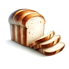 An illustration for summer, rendered in watercolor style, Bread loaf clipart sliced and ready to eat.