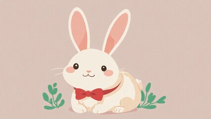 white rabbit with ribbon