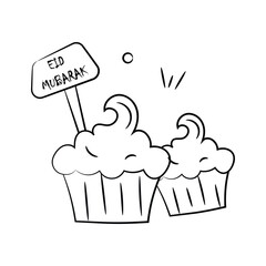 Ready to use icon of cupcake in modern doodle style