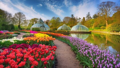 Fototapeta premium colorful botanical garden in spring, with a variety of flowers in full bloom