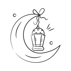 Lantern hanging with moon concept of islamic decoration icon