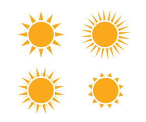 Set of sun shapes, sun icons set, collection of sun stars, vector flat design