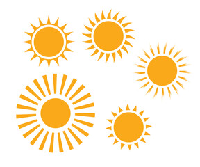 Set of sun shapes, sun icon set. Summer, sunlight, nature, Yellow sun star icons collection, Vector illustration