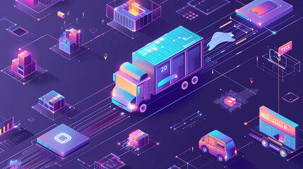 Fototapeta premium Illustrating the Role of AI in Logistics: Optimizing Supply Chain Operations, Managing Inventory, and Coordinating Transportation for Efficient Delivery Services