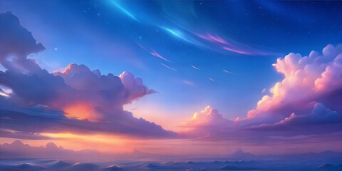 Naklejka premium gently blue-pink sky, blurry beautiful clouds in the distance