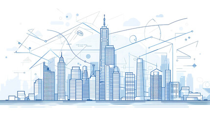 A digital representation of a cityscape with various buildings and structures.