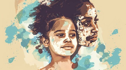 Woman and girl with vitiligo. International and World Vitiligo Day.