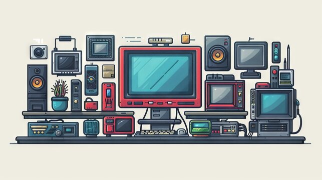 Create a minimalist digital illustration capturing cyber nostalgia. Highlight elements like early internet icons, dial-up modems, and initial social media platforms. Use a muted color palette and