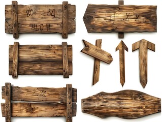 Naklejka premium Wooden signs set against a white background in high resolution