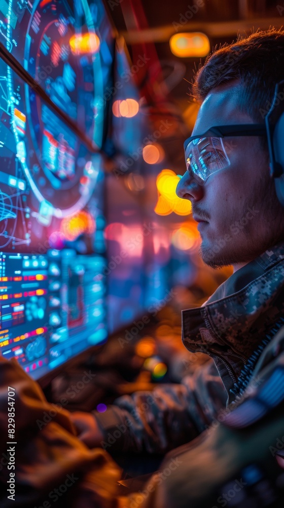 Aufkleber israeli soldiers in cyber command center using advanced technology for cybersecurity operations
