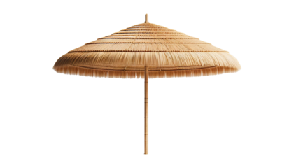Straw beach umbrella isolated on a white background